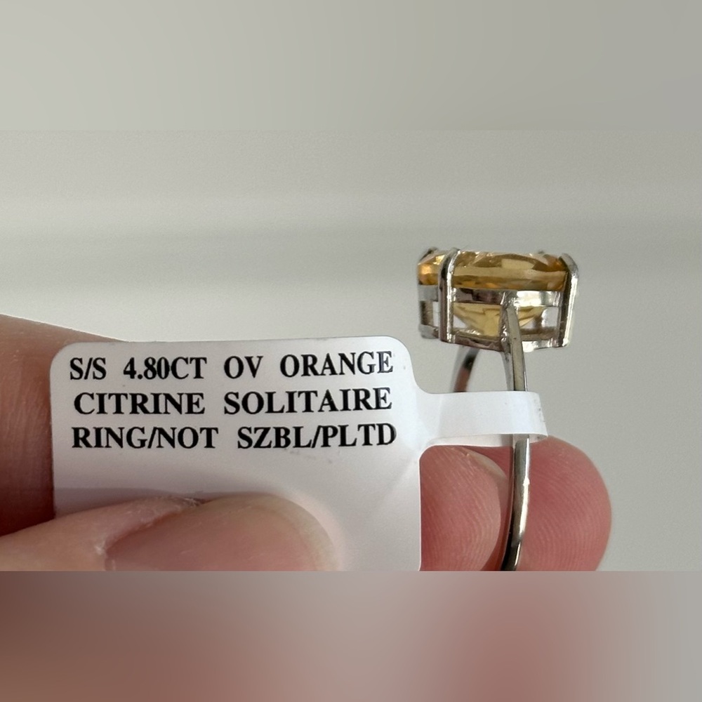 Genuine Citrine Solitaire Ring in Sterling Silver 4.80ct Citrine - ring size 10 - Picture 3 of 10